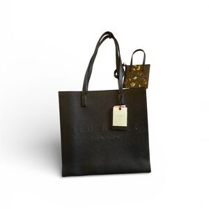 Ted Baker Soocon Crosshatch Large Black Icon Tote with Icon Bag Charm - NWT ***